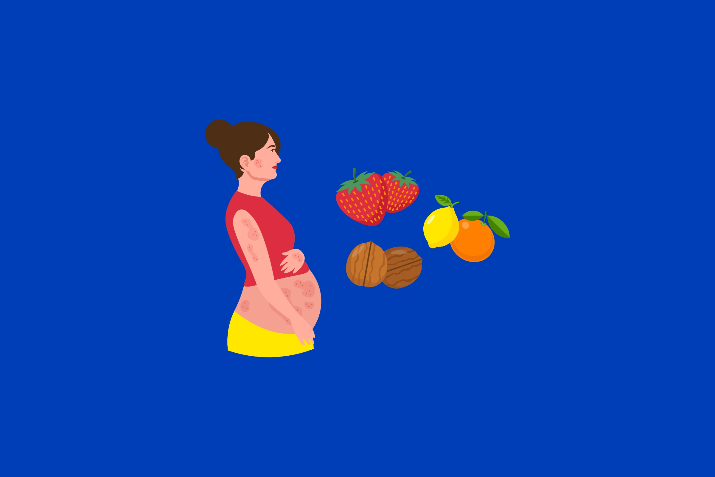 вагітна дівчина та продукти-алергени